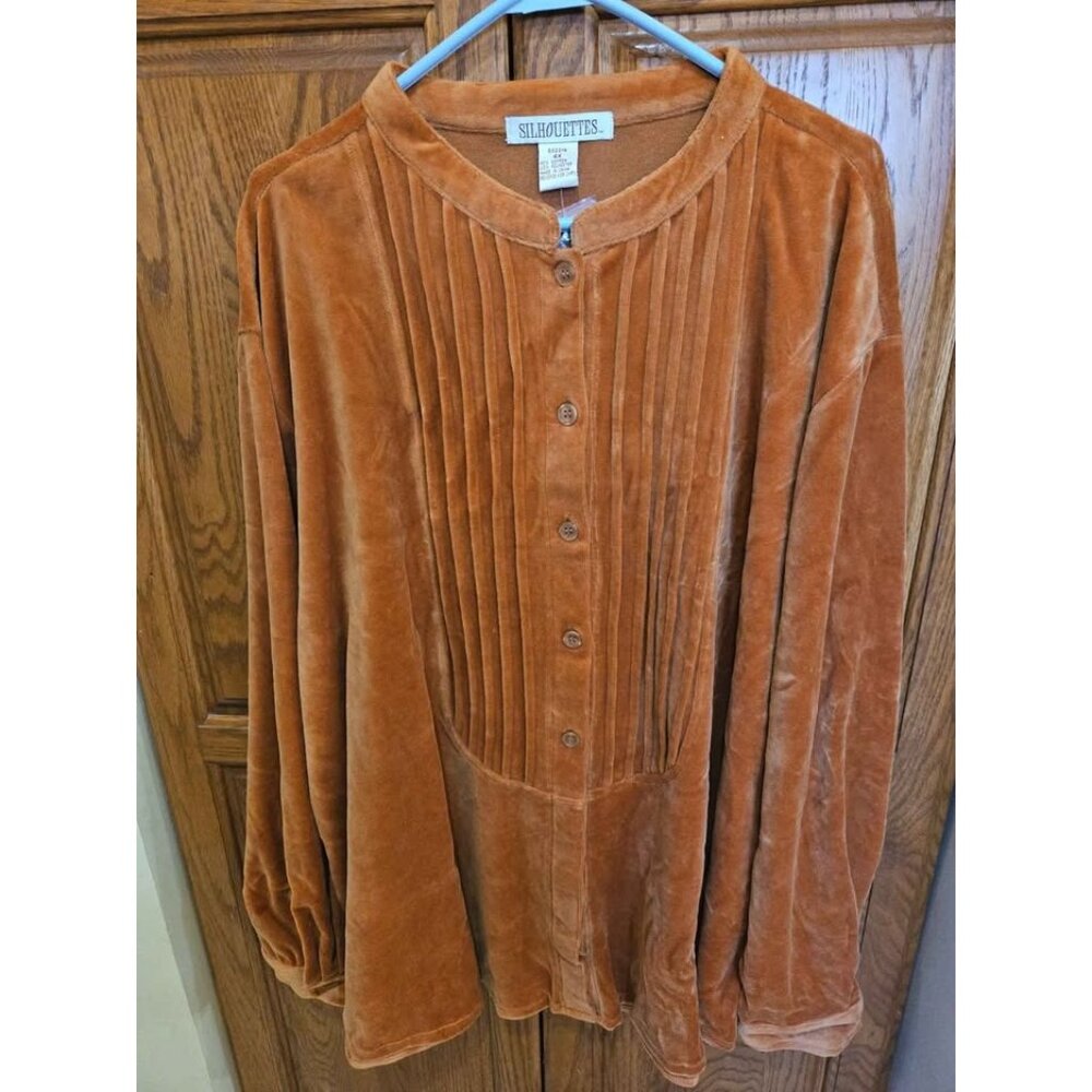 NEW Womens Plus Size 4xl / XXXXL Orange Heavier Weight Button Down Shirt